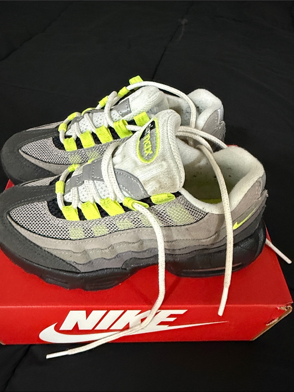 Nike Kids Air Max 95 Sneakers - Gray with Neon Yellow Accents - Picture 7 of 8